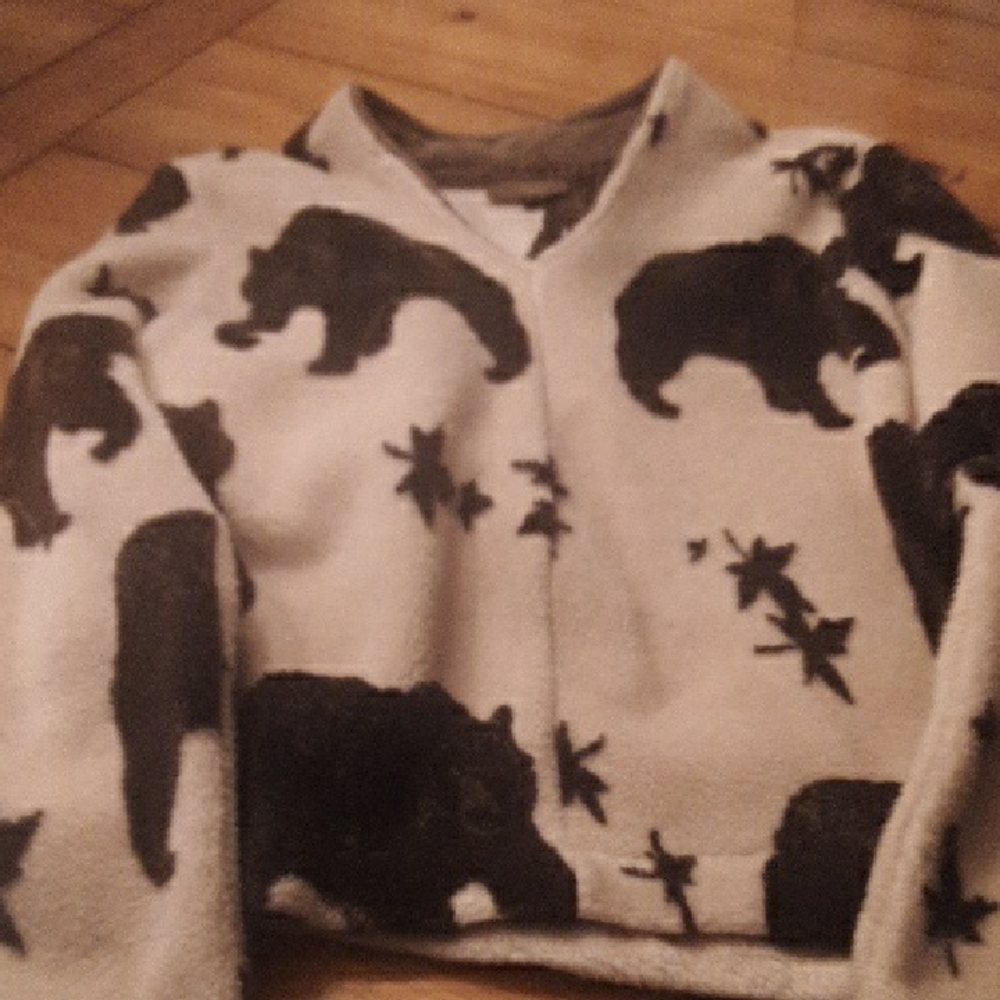 Women’s Cream and Black Bear Print Fleece Jacket